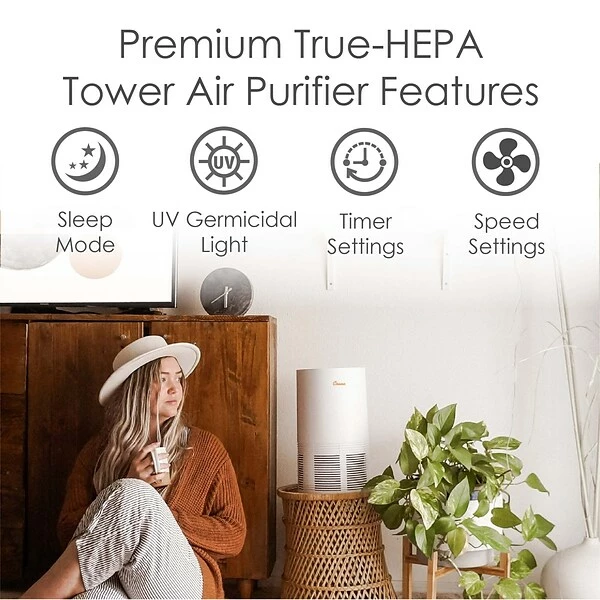 Air Purifiers Crane True HEPA Tower Air Purifier, White (EE-5068) 4 Air Purifiers Crane True HEPA Tower Air Purifier, White (EE-5068) - Image 2