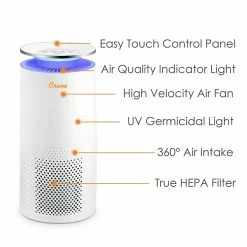 Filters Crane True HEPA Tower Air Purifier, White (EE-5069)