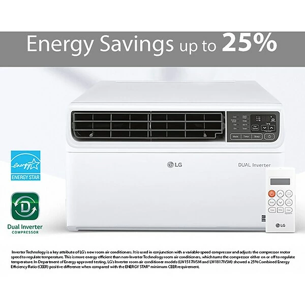 Air Conditioners LG DUAL Inverter 14000 BTU Window Air Conditioner With Remote Control, White (LW1517IVSM) 4 Air Conditioners LG DUAL Inverter 14000 BTU Window Air Conditioner With Remote Control, White (LW1517IVSM) - Image 2