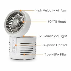 Air Purifiers Crane True HEPA Tabletop Air Purifier, 3-Speed, White (EE-5073)