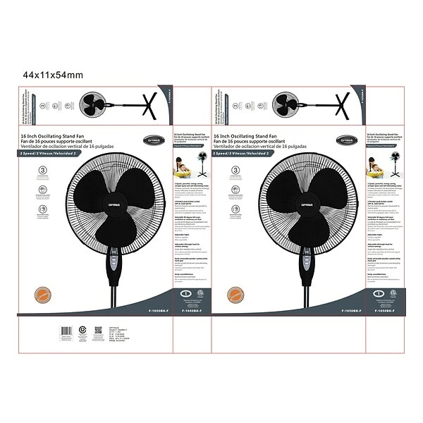 General Purpose Fans Optimus 16" 3-Speed Oscillating Stand Fan, Black, (F-1650BK-F) 4 General Purpose Fans Optimus 16" 3-Speed Oscillating Stand Fan, Black, (F-1650BK-F) - Image 2